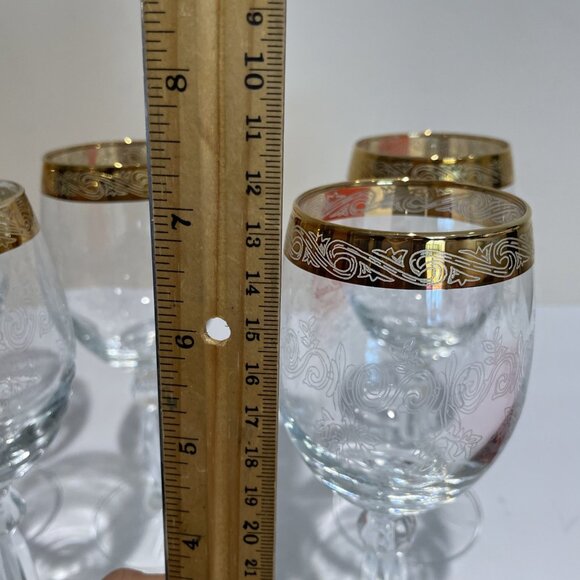 Pasabahce Circle Wine Glasses Gold Rimmed Art of Glass Turkey Set of 5 NWOB - Picture 9 of 11